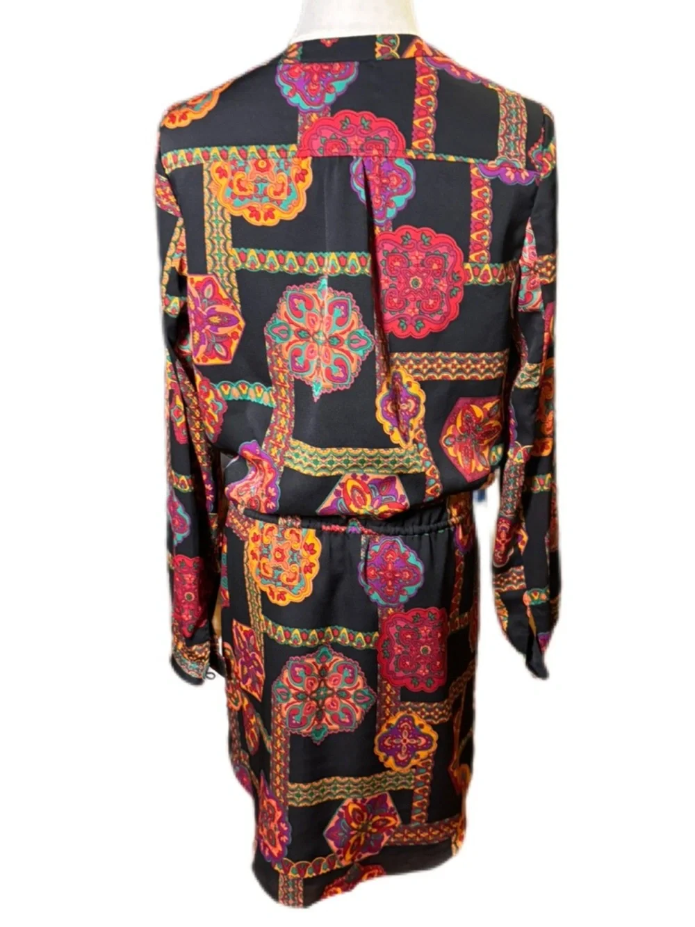 Phoebe Couture Black Long Sleeve Paisley Medallion Dress with Multicolor Accents - Picture 9 of 13